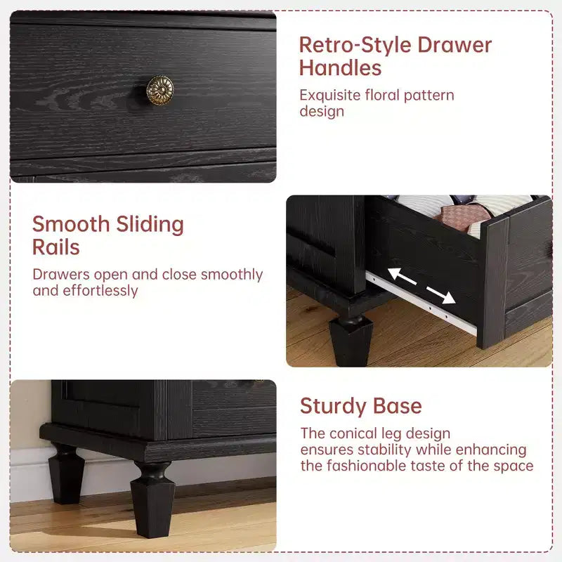 Commode vintage à 8 tiroirs, meuble TV long de 150 cm pour chambre à coucher avec poignées sculptées, pieds en bois fuselés, grande capacité de rangement, commode en bois