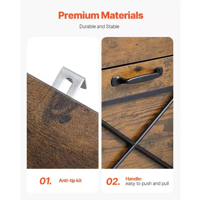 Meuble de classement vertical à 2 tiroirs avec tringle de suspension réglable, Marron