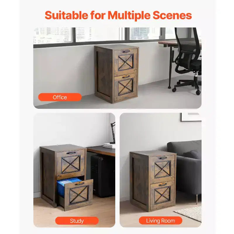 Meuble de classement vertical à 2 tiroirs avec tringle de suspension réglable, Marron