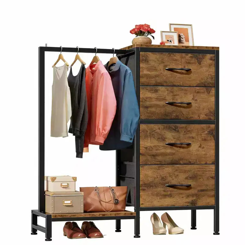 Commode 4/6 tiroirs avec tringle à vêtements et étagère ouverte, armoire en tissu, petit dressing 2 en 1 pour chambre, salon, couloir