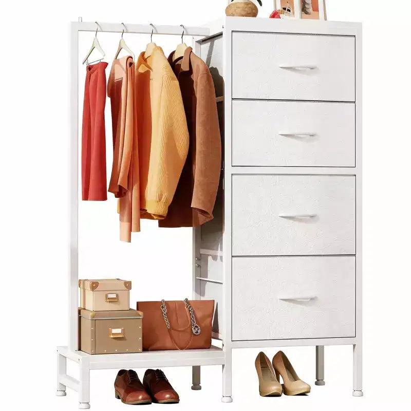 Commode 4/6 tiroirs avec tringle à vêtements et étagère ouverte, armoire en tissu, petit dressing 2 en 1 pour chambre, salon, couloir