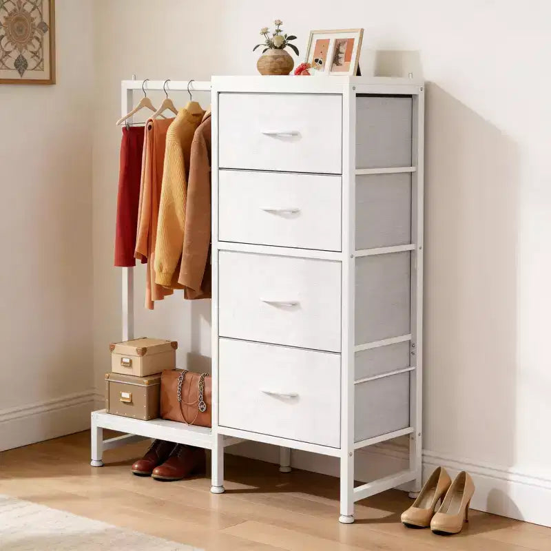 Commode 4/6 tiroirs avec tringle à vêtements et étagère ouverte, armoire en tissu, petit dressing 2 en 1 pour chambre, salon, couloir