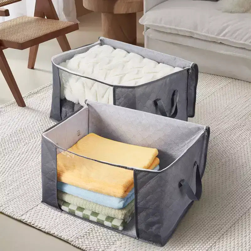 Lot de 6 sacs de rangement pliables en tissu non tissé avec fenêtre transparente, grande capacité, poignées et fermetures éclair bidirectionnelles pour placard de chambre