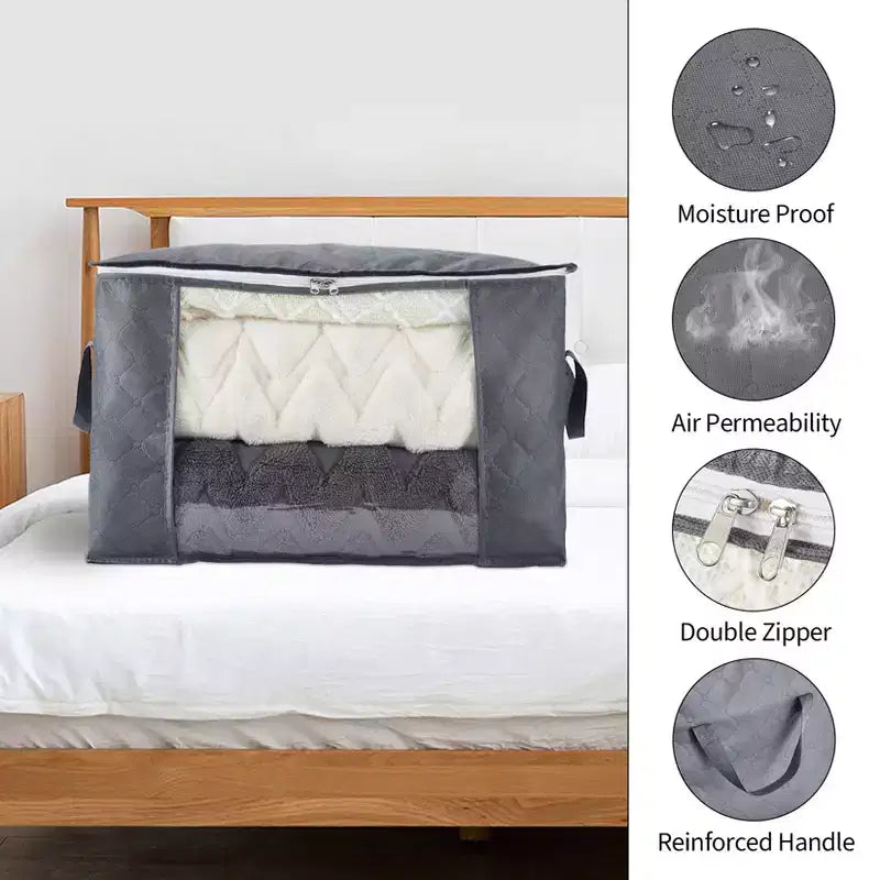 Lot de 6 sacs de rangement pliables en tissu non tissé avec fenêtre transparente, grande capacité, poignées et fermetures éclair bidirectionnelles pour placard de chambre