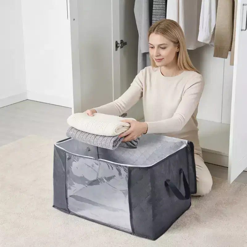 Lot de 6 sacs de rangement pliables en tissu non tissé avec fenêtre transparente, grande capacité, poignées et fermetures éclair bidirectionnelles pour placard de chambre