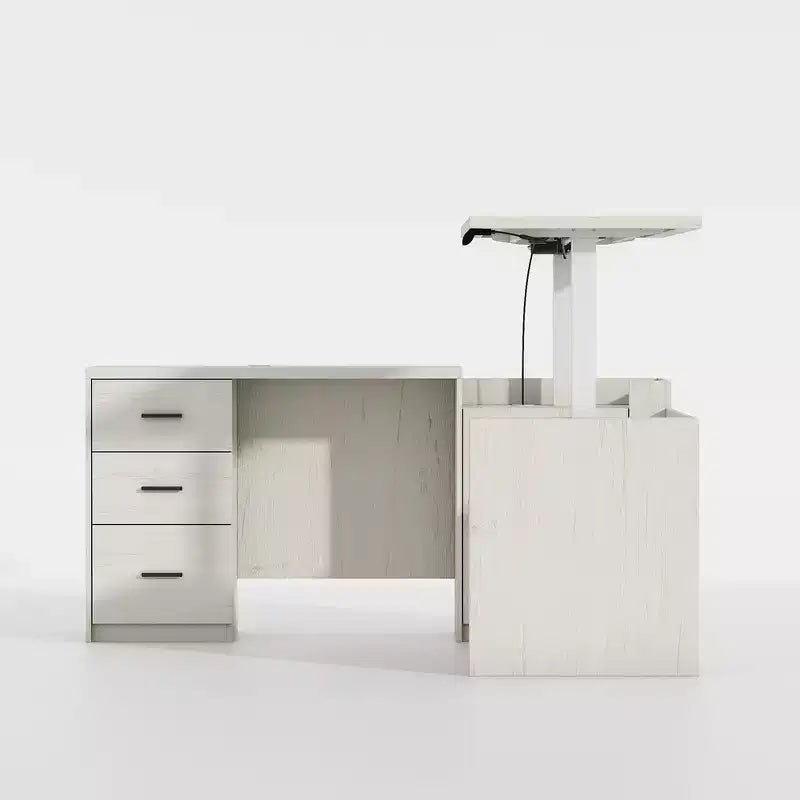 Bureau d'angle électrique à hauteur réglable avec tiroirs de rangement, ports de charge et 4 réglages de mémoire