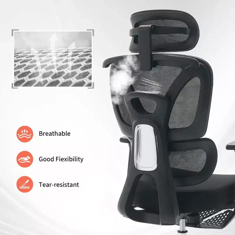 Fauteuil de Bureau Ergonomique en Maille, Chaise de Bureau, Dossier Haut, Soutien Lombaire Réglable, Appui-tête et Repose-pieds Rembourrés, pour Chambre, Bureau, Étudiant