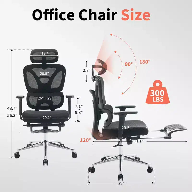 Fauteuil de Bureau Ergonomique en Maille, Chaise de Bureau, Dossier Haut, Soutien Lombaire Réglable, Appui-tête et Repose-pieds Rembourrés, pour Chambre, Bureau, Étudiant