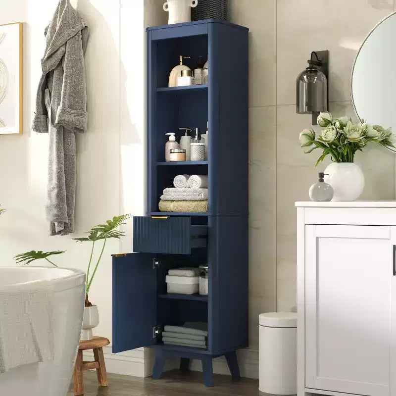 Meuble de rangement haut de salle de bain moderne avec tiroir et porte, bois