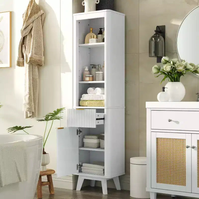 Meuble de rangement haut de salle de bain moderne avec tiroir et porte, bois