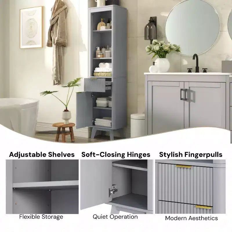 Meuble de rangement haut de salle de bain moderne avec tiroir et porte, bois