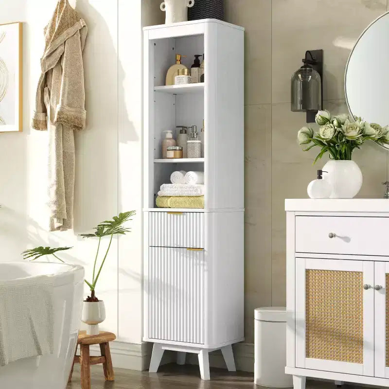Meuble de rangement haut de salle de bain moderne avec tiroir et porte, bois