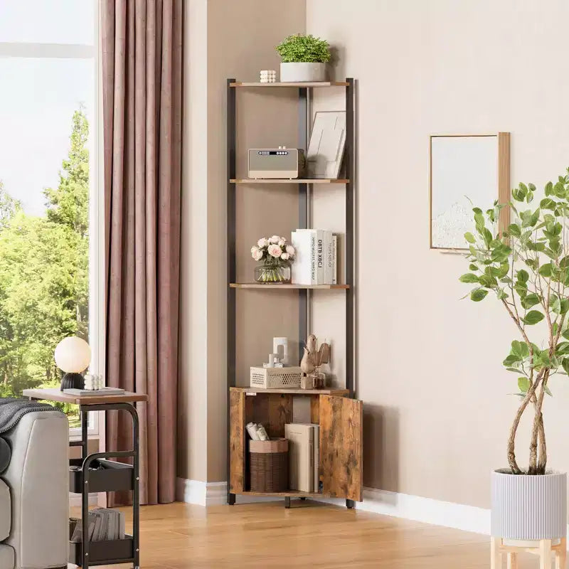 Étagère d'angle à 5 niveaux, organisateur de rangement 58" en métal et bois, blanc