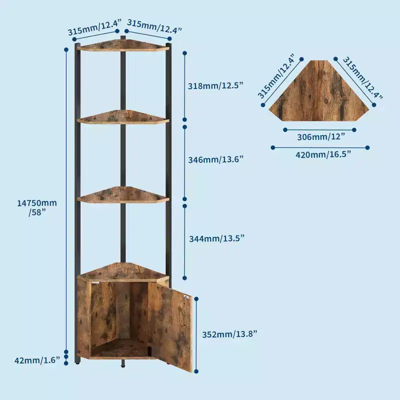 Étagère d'angle à 5 niveaux, organisateur de rangement 58" en métal et bois, blanc
