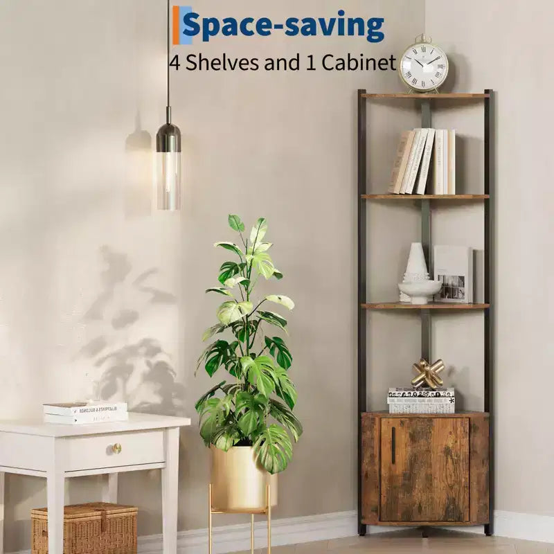 Étagère d'angle à 5 niveaux, organisateur de rangement 58" en métal et bois, blanc