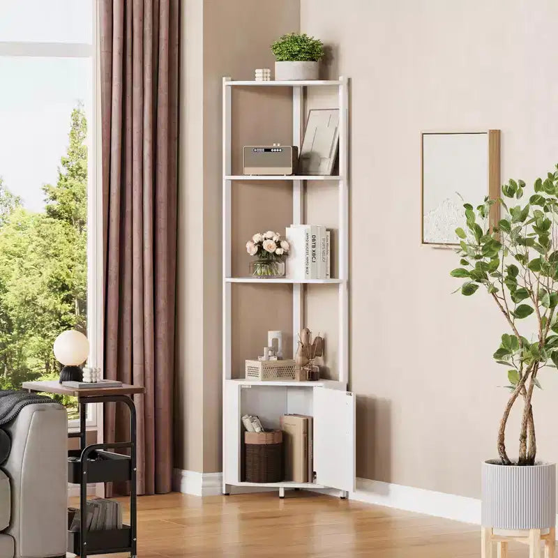 Étagère d'angle à 5 niveaux, organisateur de rangement 58" en métal et bois, blanc