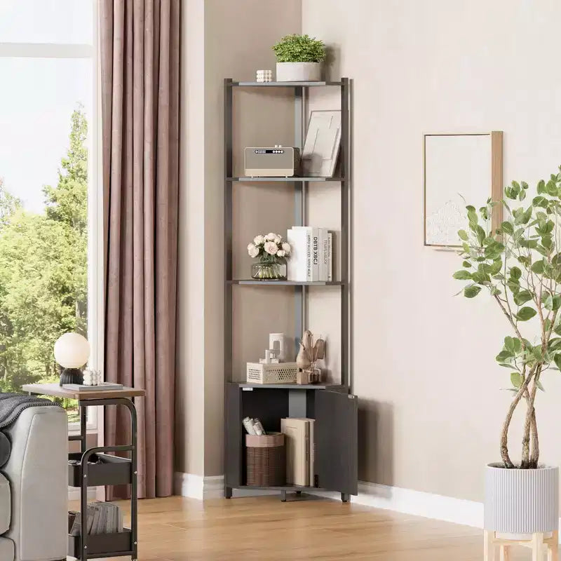 Étagère d'angle à 5 niveaux, organisateur de rangement 58" en métal et bois, blanc