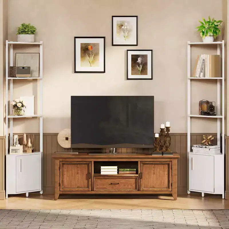 Étagère d'angle à 5 niveaux, organisateur de rangement 58" en métal et bois, blanc