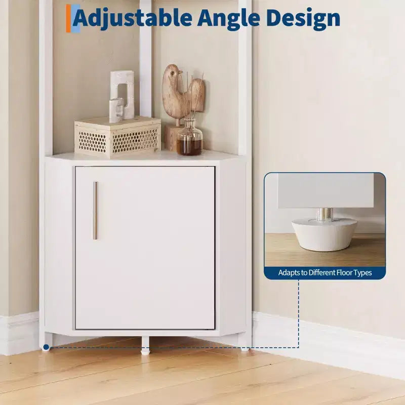 Étagère d'angle à 5 niveaux, organisateur de rangement 58" en métal et bois, blanc