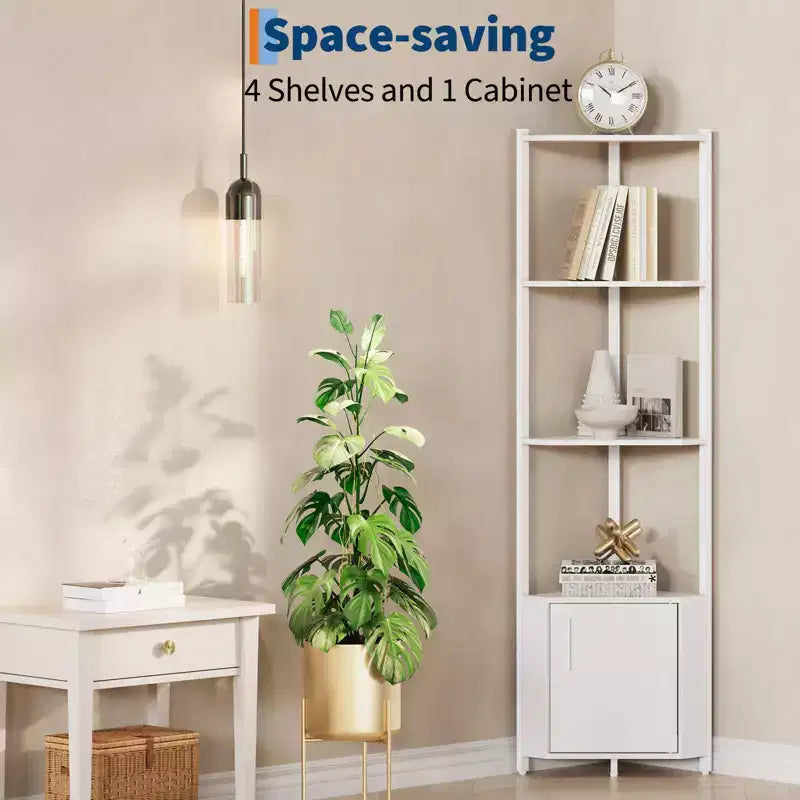 Étagère d'angle à 5 niveaux, organisateur de rangement 58" en métal et bois, blanc