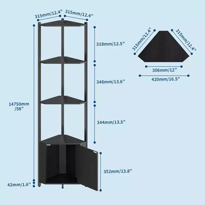 Étagère d'angle à 5 niveaux, organisateur de rangement 58" en métal et bois, blanc