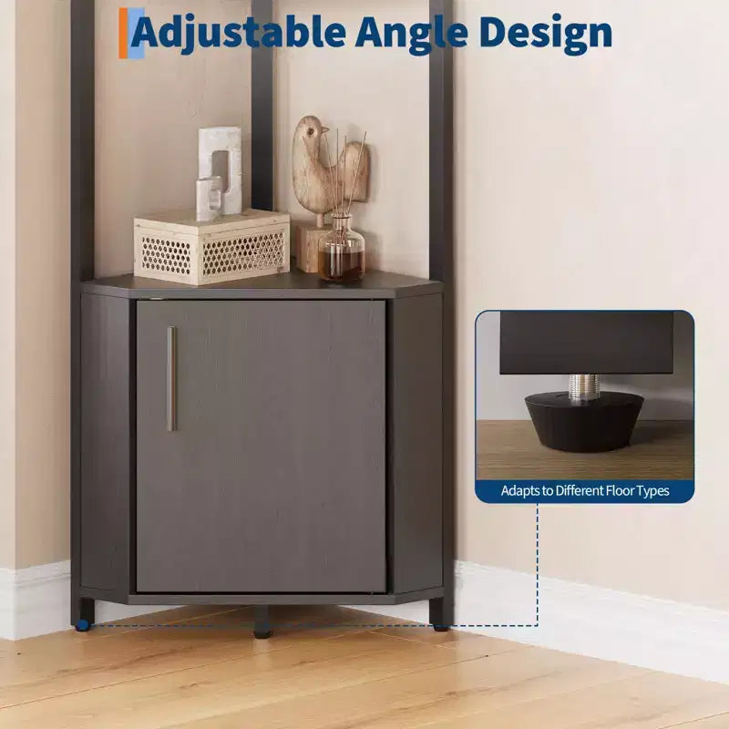 Étagère d'angle à 5 niveaux, organisateur de rangement 58" en métal et bois, blanc