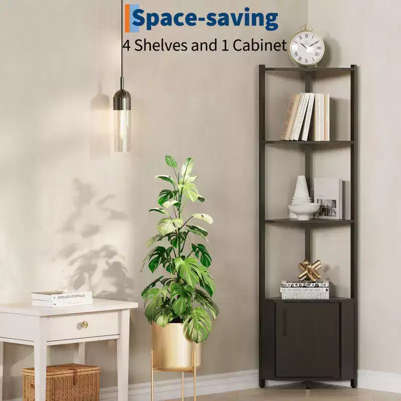 Étagère d'angle à 5 niveaux, organisateur de rangement 58" en métal et bois, blanc
