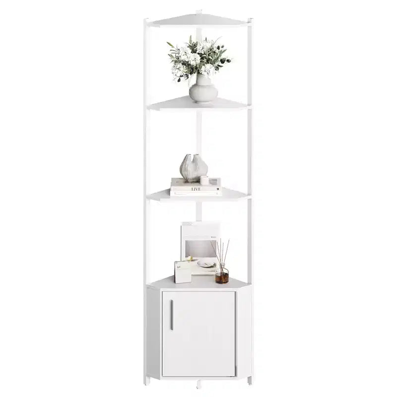 Étagère d'angle à 5 niveaux, organisateur de rangement 58" en métal et bois, blanc