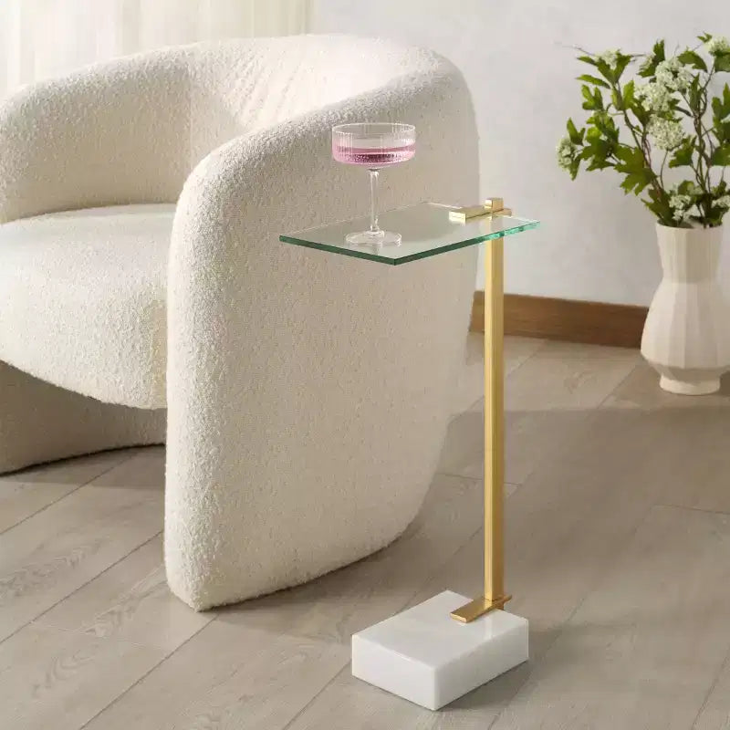 Table d'appoint avec base en marbre, blanche et dorée