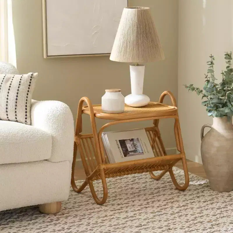 Table d'appoint porte-revues en rotin, naturel