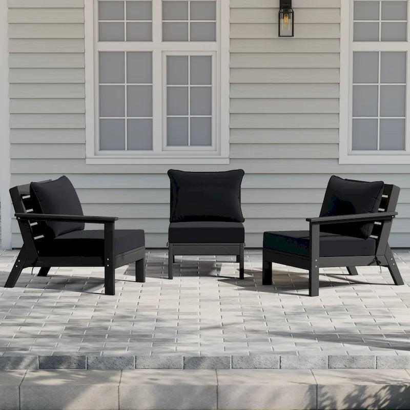 Polytrends Birchwood Canapé d'extérieur 3 places avec coussins en HDPE tout temps, noir