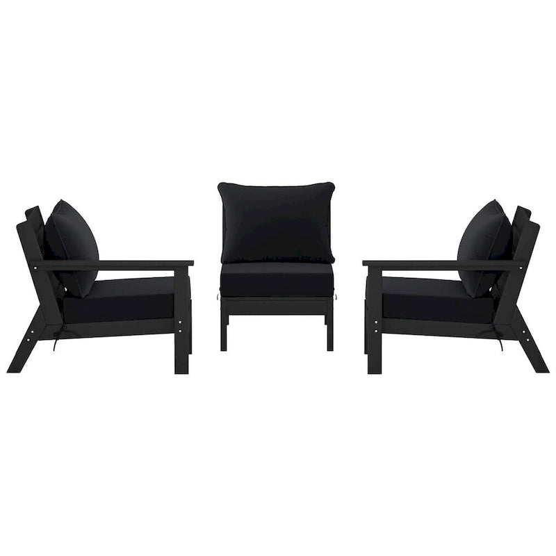 Polytrends Birchwood Canapé d'extérieur 3 places avec coussins en HDPE tout temps, noir