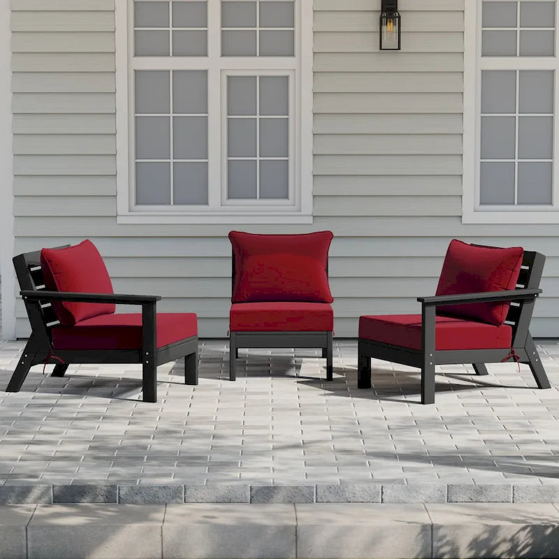 Polytrends Birchwood Canapé d'extérieur 3 places avec coussins en HDPE tout temps, noir
