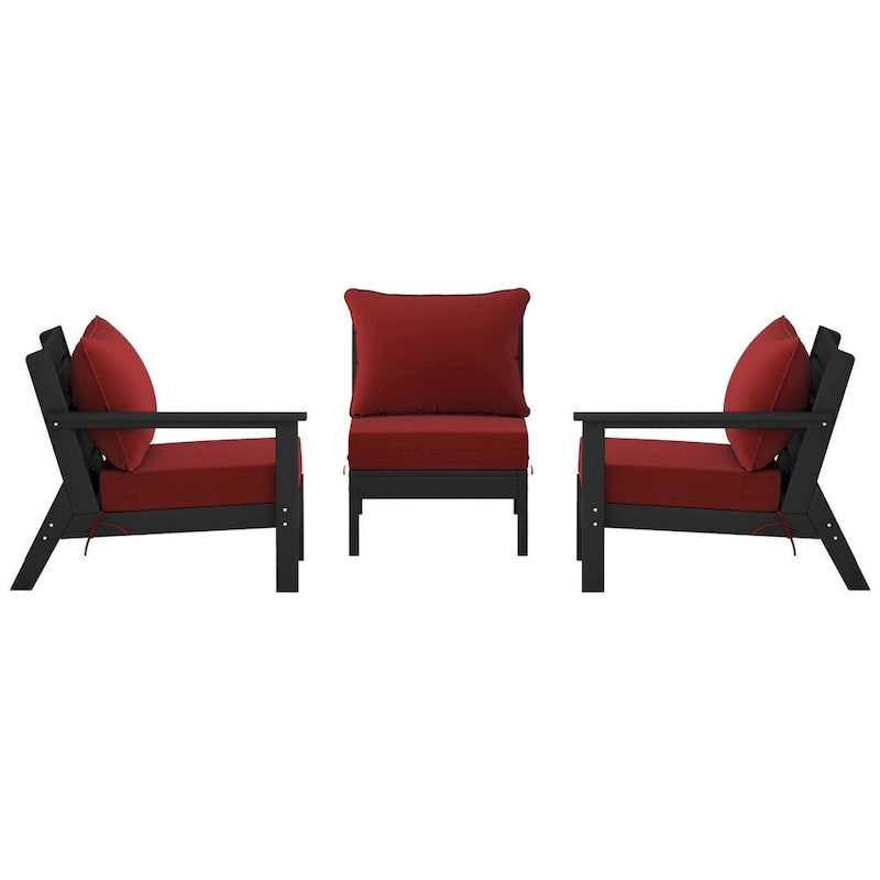 Polytrends Birchwood Canapé d'extérieur 3 places avec coussins en HDPE tout temps, noir