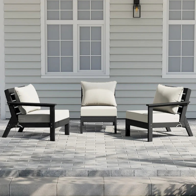 Polytrends Birchwood Canapé d'extérieur 3 places avec coussins en HDPE tout temps, noir