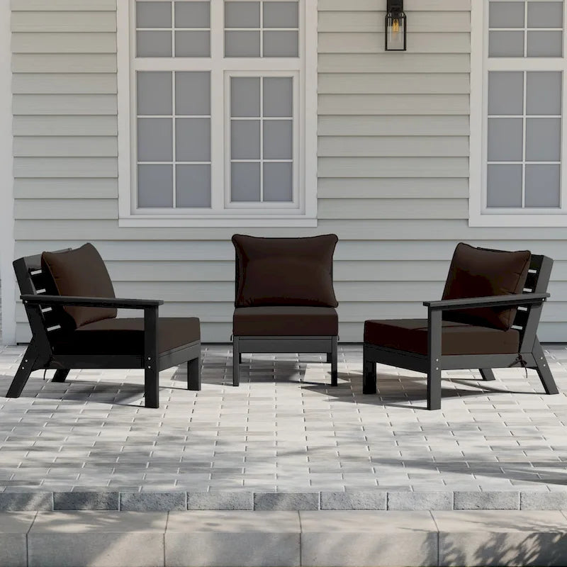 Polytrends Birchwood Canapé d'extérieur 3 places avec coussins en HDPE tout temps, noir