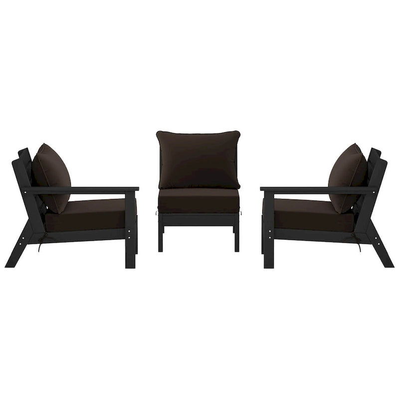 Polytrends Birchwood Canapé d'extérieur 3 places avec coussins en HDPE tout temps, noir