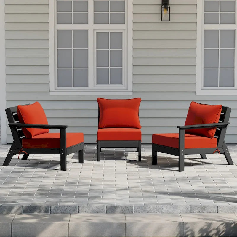 Polytrends Birchwood Canapé d'extérieur 3 places avec coussins en HDPE tout temps, noir