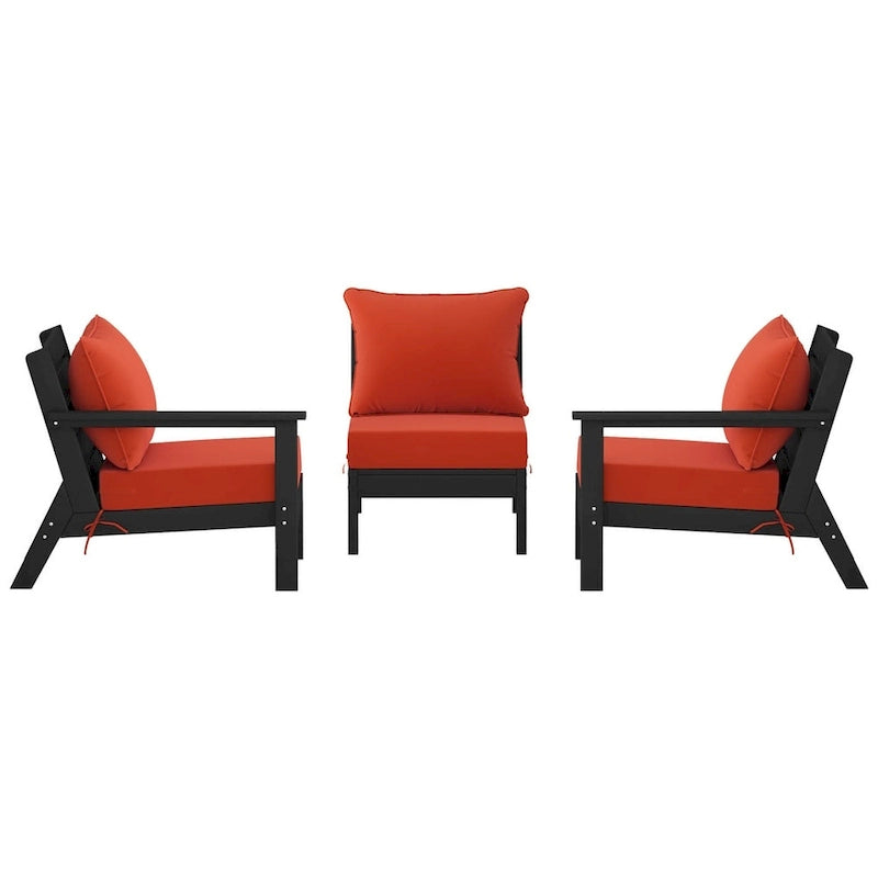 Polytrends Birchwood Canapé d'extérieur 3 places avec coussins en HDPE tout temps, noir
