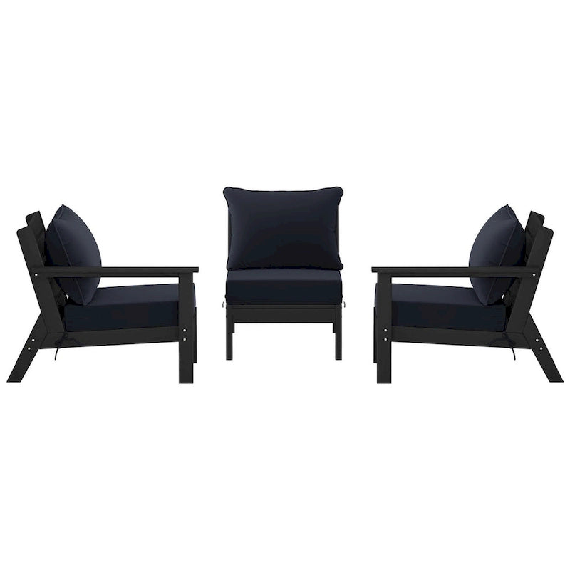 Polytrends Birchwood Canapé d'extérieur 3 places avec coussins en HDPE tout temps, noir