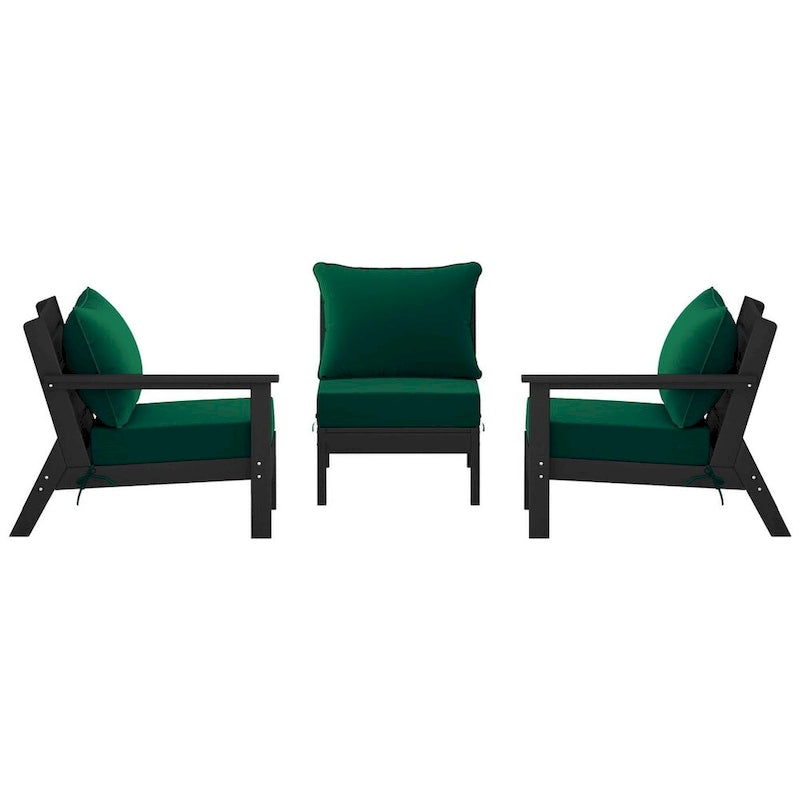 Polytrends Birchwood Canapé d'extérieur 3 places avec coussins en HDPE tout temps, noir