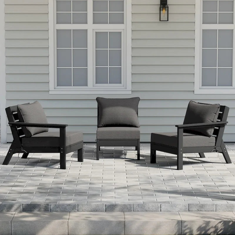 Polytrends Birchwood Canapé d'extérieur 3 places avec coussins en HDPE tout temps, noir