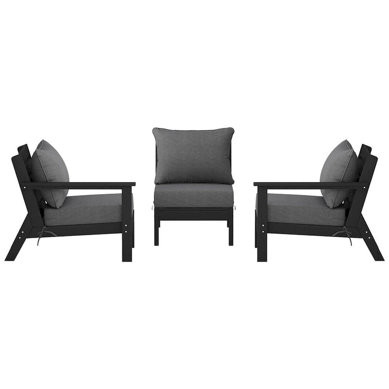 Polytrends Birchwood Canapé d'extérieur 3 places avec coussins en HDPE tout temps, noir