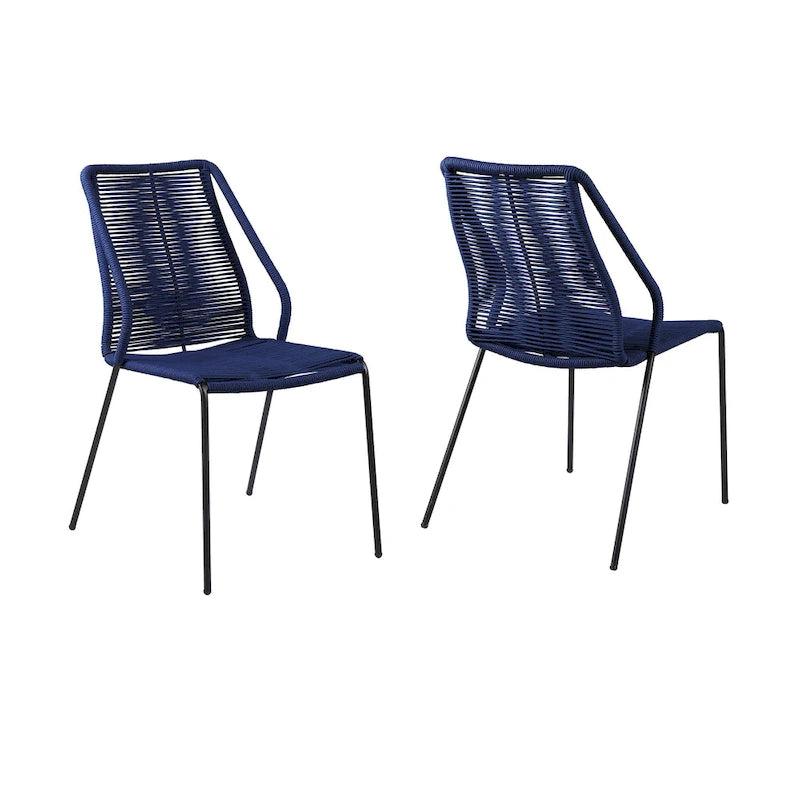 Lot de deux chaises de salle à manger d'extérieur en métal bleu de 22 po