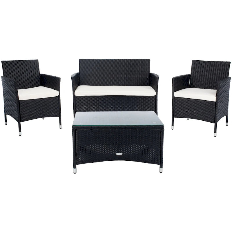 SAFAVIEH Ensemble de conversation de patio 4 pièces Bandele pour l'extérieur - 41W x 23D x 31H