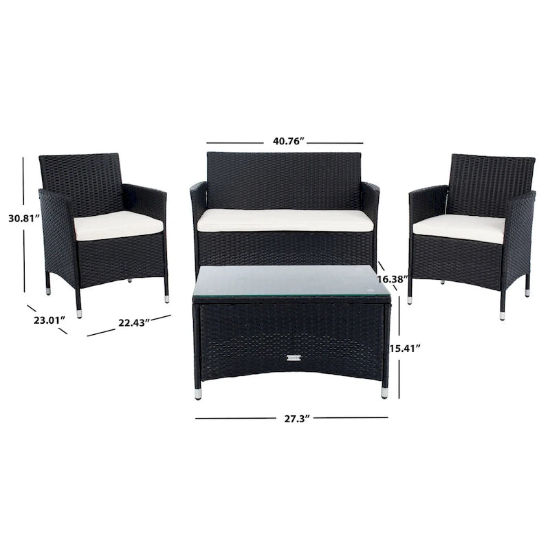 SAFAVIEH Ensemble de conversation de patio 4 pièces Bandele pour l'extérieur - 41W x 23D x 31H