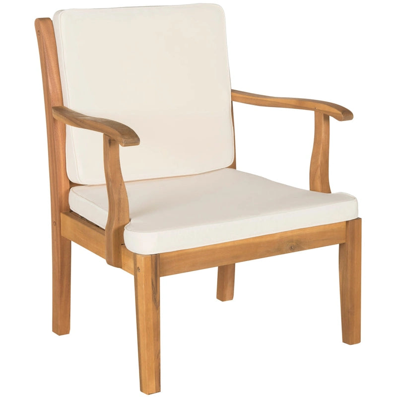SAFAVIEH Outdoor Living Del Mar Ensemble de patio 4 pièces en bois d'acacia marron avec coussins beiges - 48 L x 25 P x 32 H po