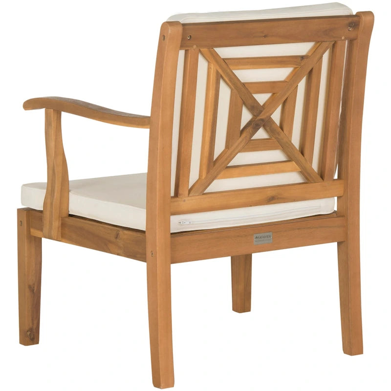 SAFAVIEH Outdoor Living Del Mar Ensemble de patio 4 pièces en bois d'acacia marron avec coussins beiges - 48 L x 25 P x 32 H po