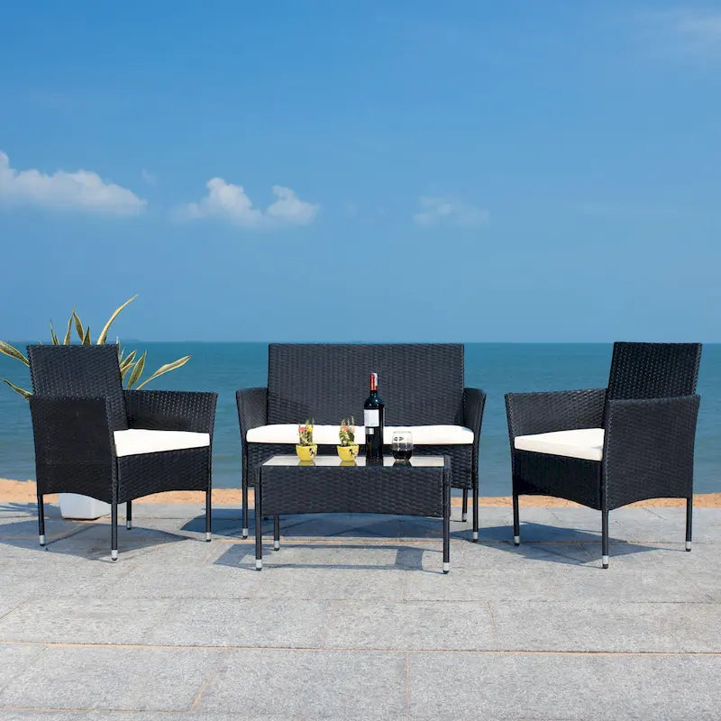 SAFAVIEH Outdoor Abdul 4-Piece Conversation Patio Set. - 42W x 23D x 33H