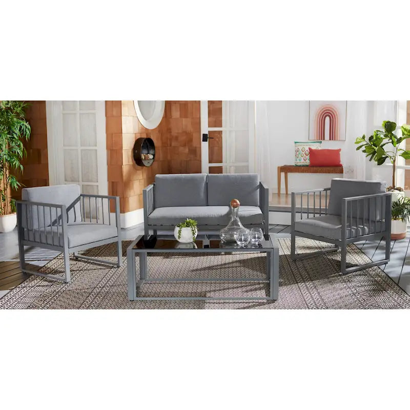 SAFAVIEH Outdoor Holyoke 4-Piece Living Set - 49W x 25D x 28H